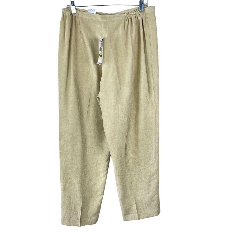 New Alfred Dunner Pants Womens 14 Tan Microsuede Elastic Waist Straight Vtg Y2K